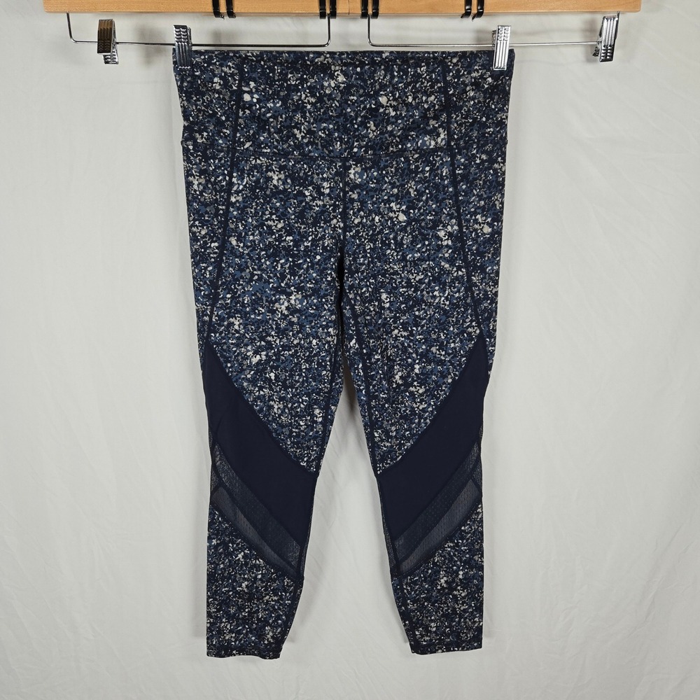 Athleta Sonar Capri Womens Large Blue Abstract Print Mesh Yoga Leggings